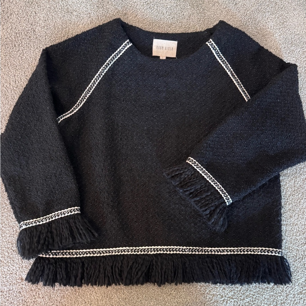 Anthropologie MOON RIVER Textured Fringe Wool Boucle Knit Sweater Size Large